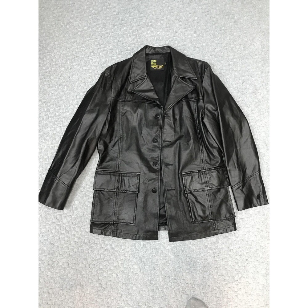 Sutton California Leather Jacket Mens 42 Black Car Coat Button Front Lined